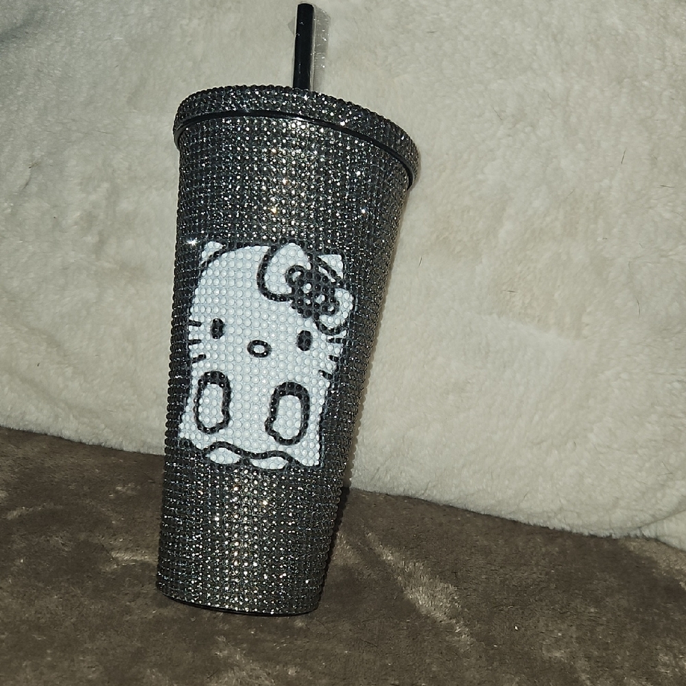 Rhinestone Hello Kitty Tumbler with Straw